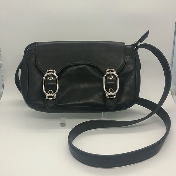 Cole Haan Black Dual Buckle Crossbody Bag - Picture 1 of 16